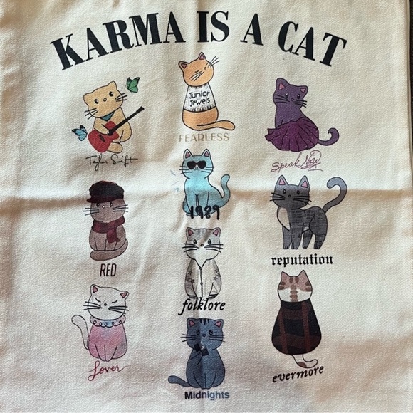 Taylor Swift Eras Tour Karma is a Cat Tote Bag Canvas Poster Cats 1989 Fearless - Picture 4 of 7